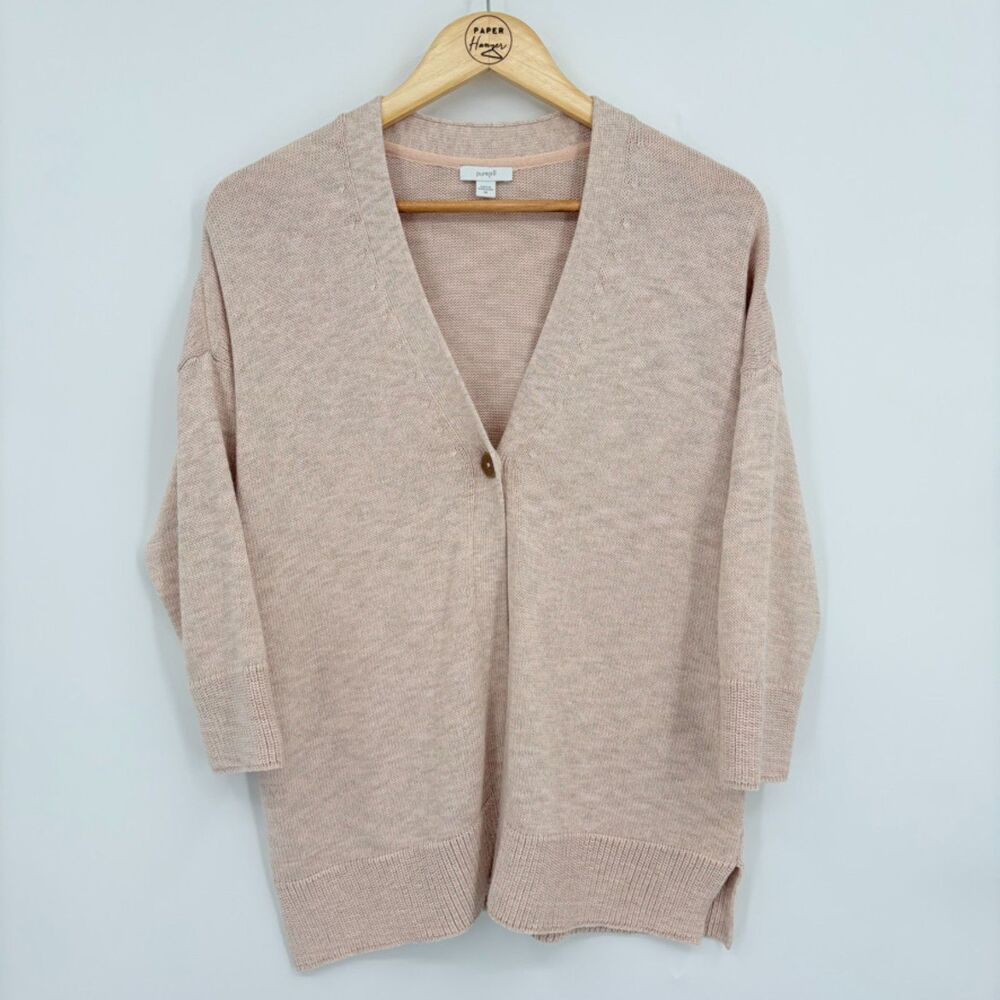 J. Jill purejill Single Button Cardigan in Tan/Pink, Size XS, 3/4 Sleeve, V-Neck